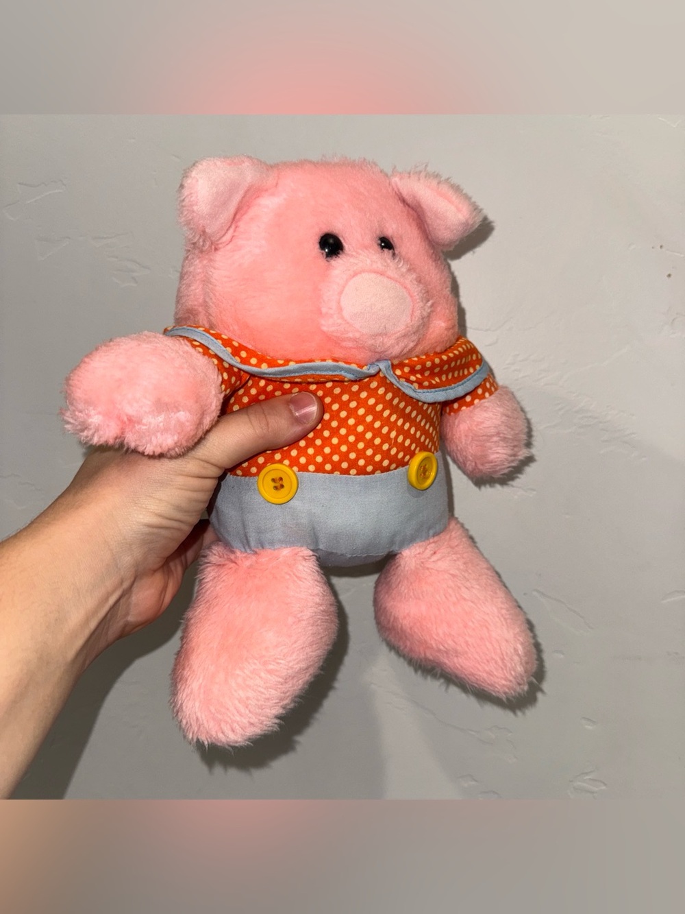 Playskool Pink Pig Plush Stuffed Animal Orange Polka Dot Shirt 10” VTG Toy 1978
